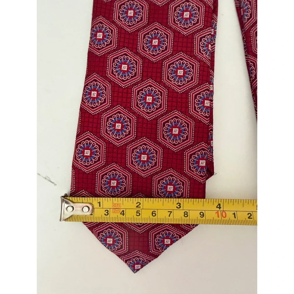 Nordstrom Mens Shop Red Silk Geometric Medallion Necktie Classic Formal Tie